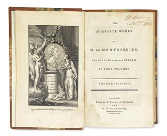 MONTESQUIEU, CHARLES DE SECONDAT, Baron de. The Complete Works . . . translated from the French.  4 vols.  1777